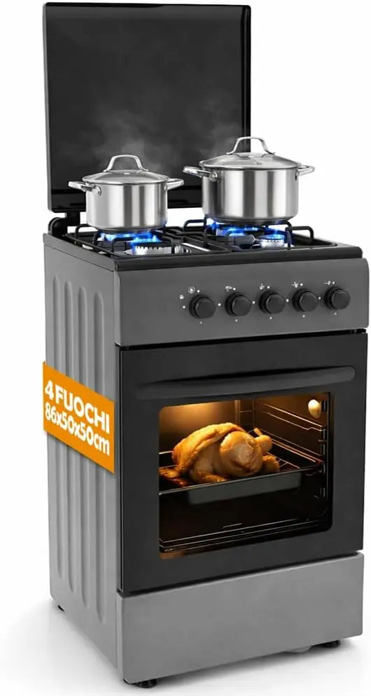 BAKAJI Cuisine d'extérieur alimentée à gaz avec four et 4 feux – gris