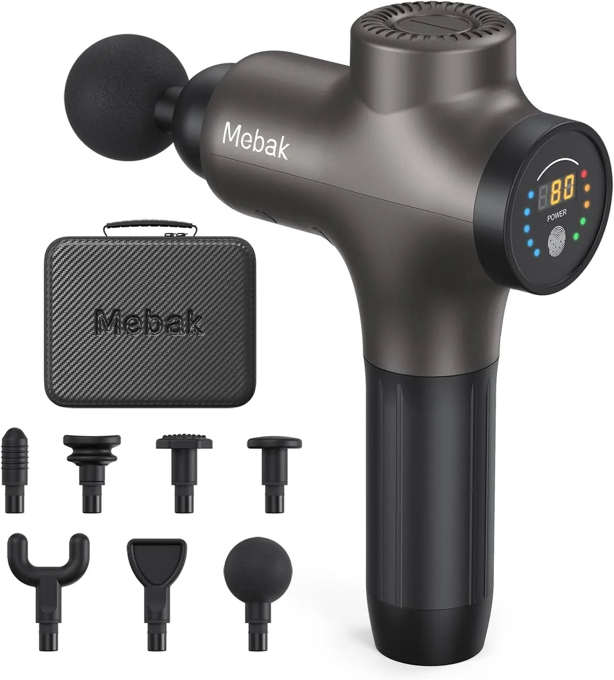 Mebak 3 Pistolet de Massage Musculaire Masseur des Tissus Profonds Électrique Soulagement des la Douleur – 2600 mAh, 60 Hz, gris/noir