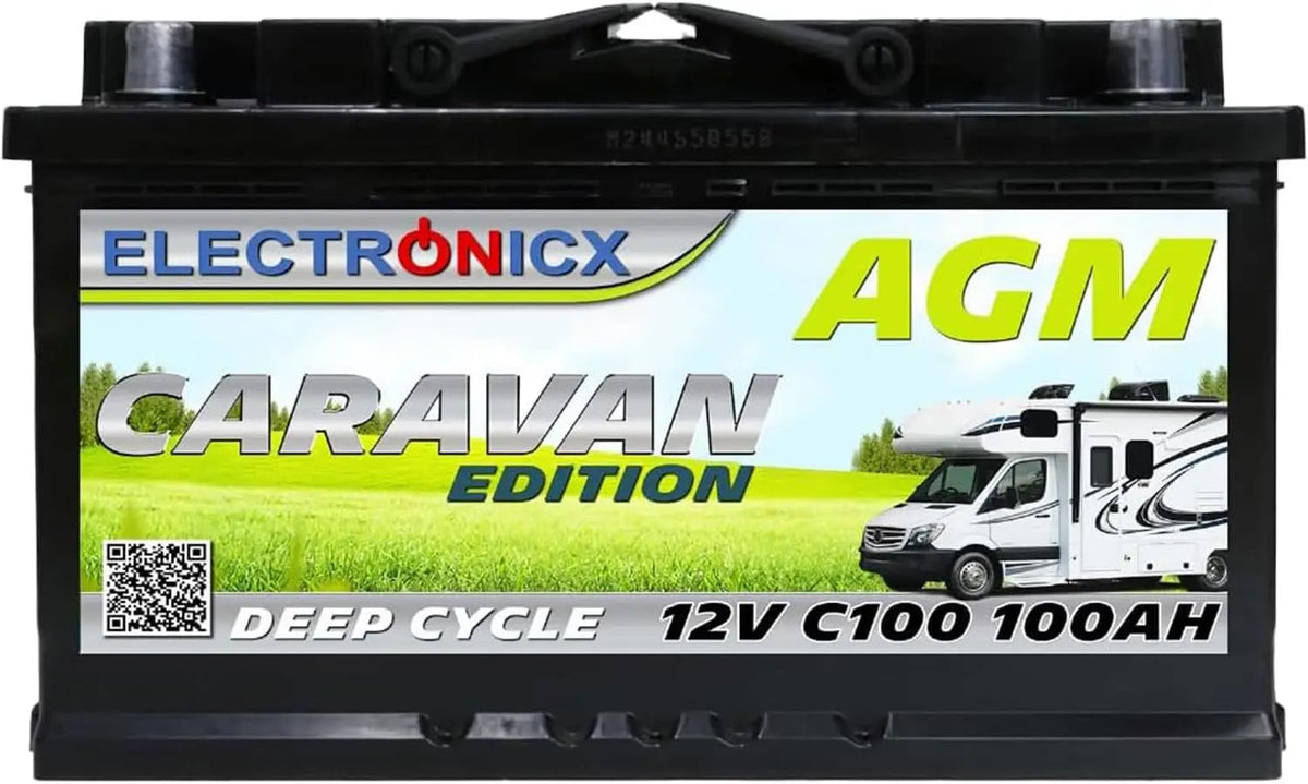 Electronicx Batterie AGM 12V 100Ah pour caravane – noir/gris