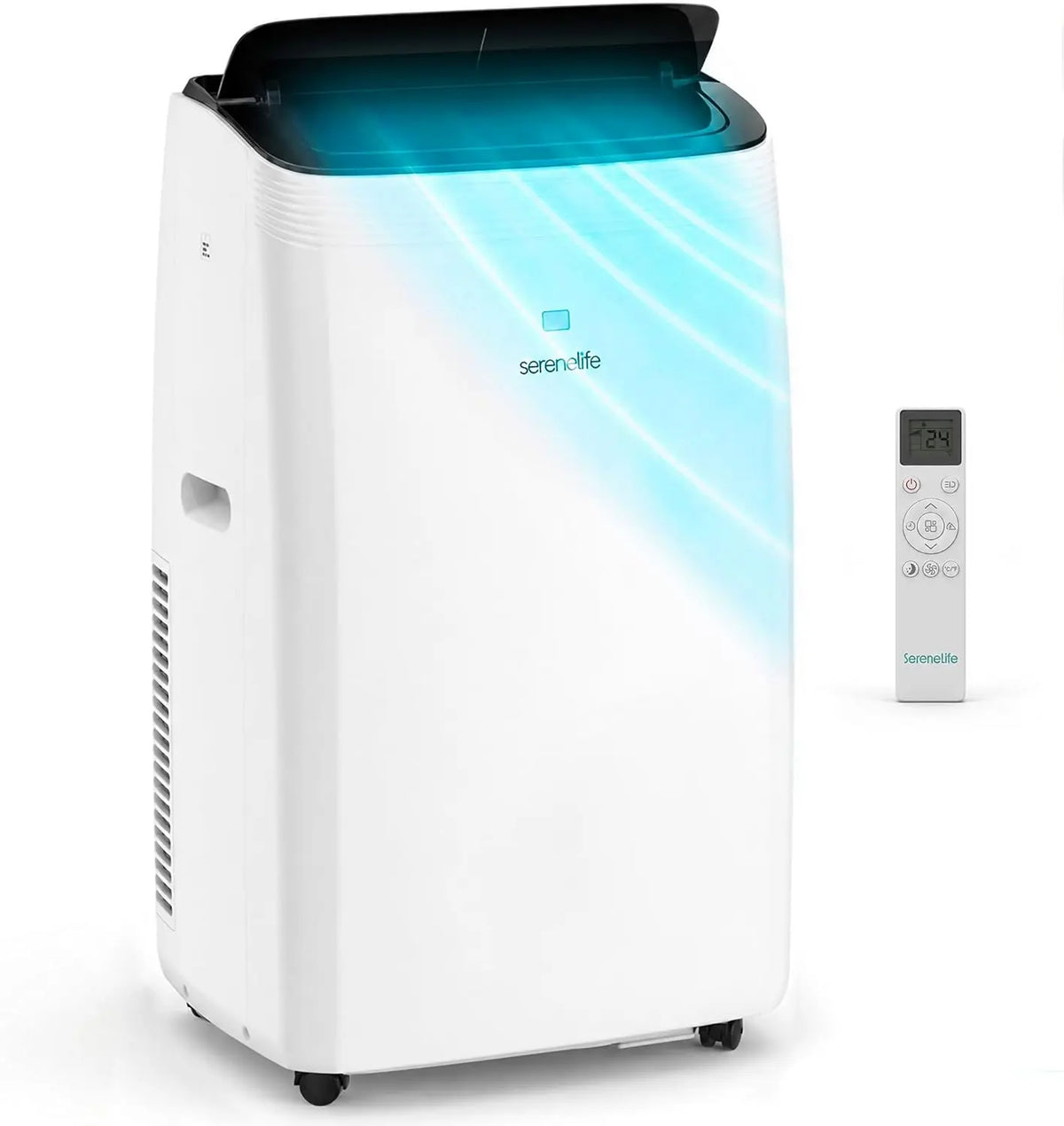 SereneLife Climatiseur portable 16 000 BTU – 4,7 kW, 420 m³/h / 1,9 L/h, blanc/gris/bleu