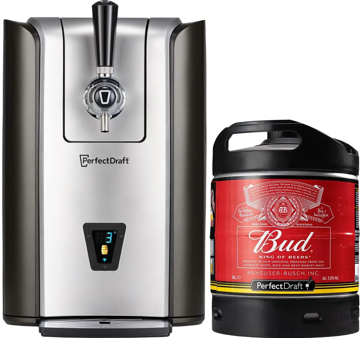 PerfectDraft Pro Pack Tireuse À Bière + 1 Fût Bud 6L – gris/noir