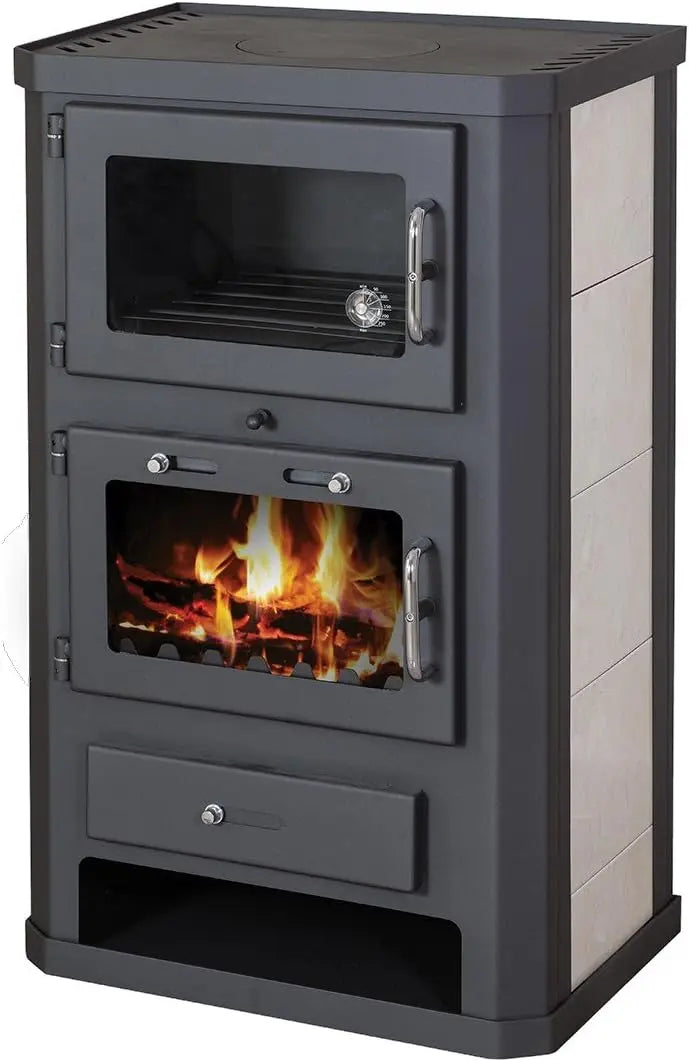 Poêle à bois four 11–15 kW cuisinière en céramique Doublure arrière Conduit sortir Blmschv-2 – gris/noir