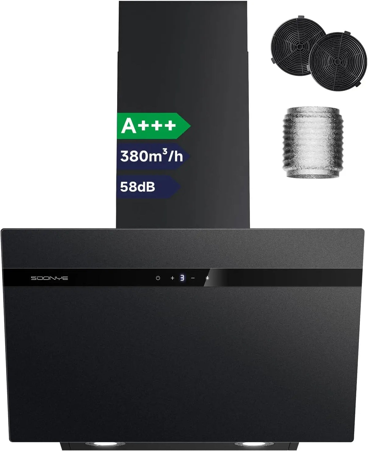 Hotte Aspirante Inclinée 60cm Classe A+++ – 380 m³/h, noir