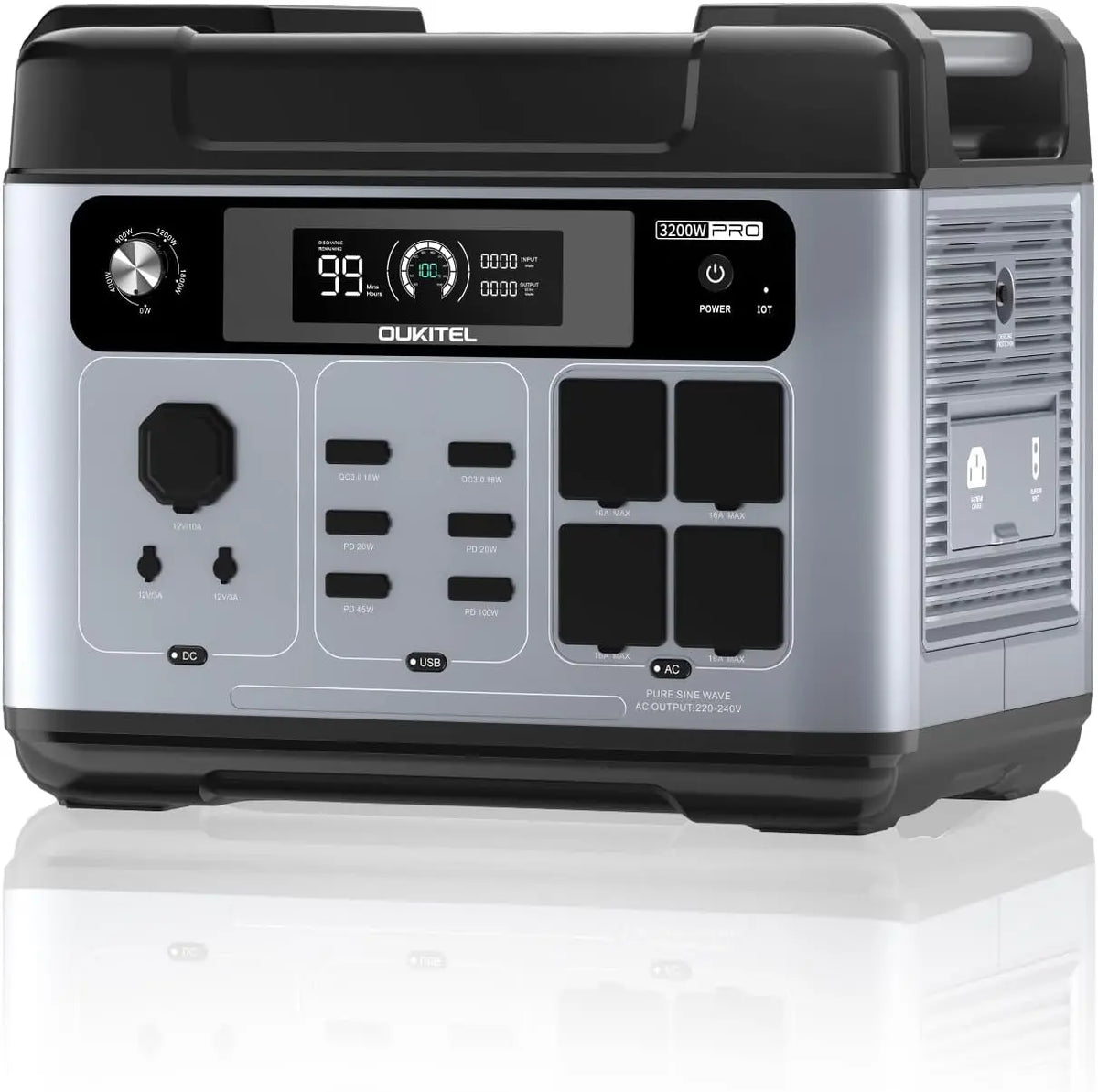 OKITEL P2001 PRO Station d'énergie portable 2048 Wh générateur solaire 3200 W haute puissance Source – 3200 W / 1000 W, gris/noir