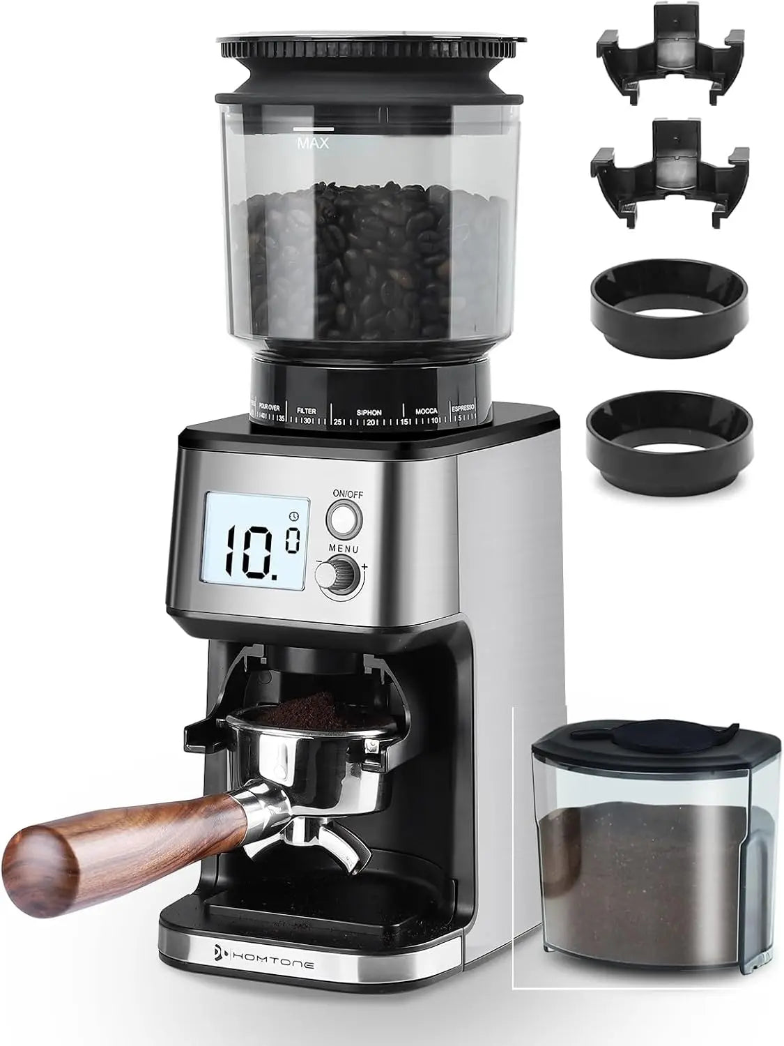 Homtone Moulin à Café Électrique à Meule Conique – 0,5 W, gris/noir