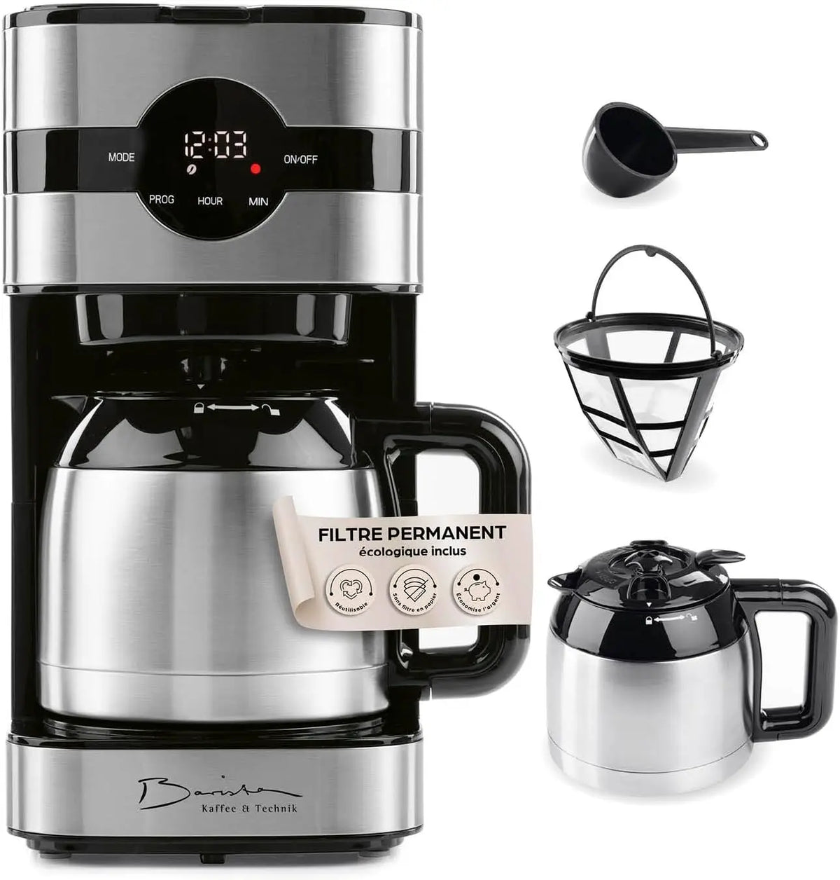 Barista Cafetière filtre avec thermos – 1,25 l, gris/noir