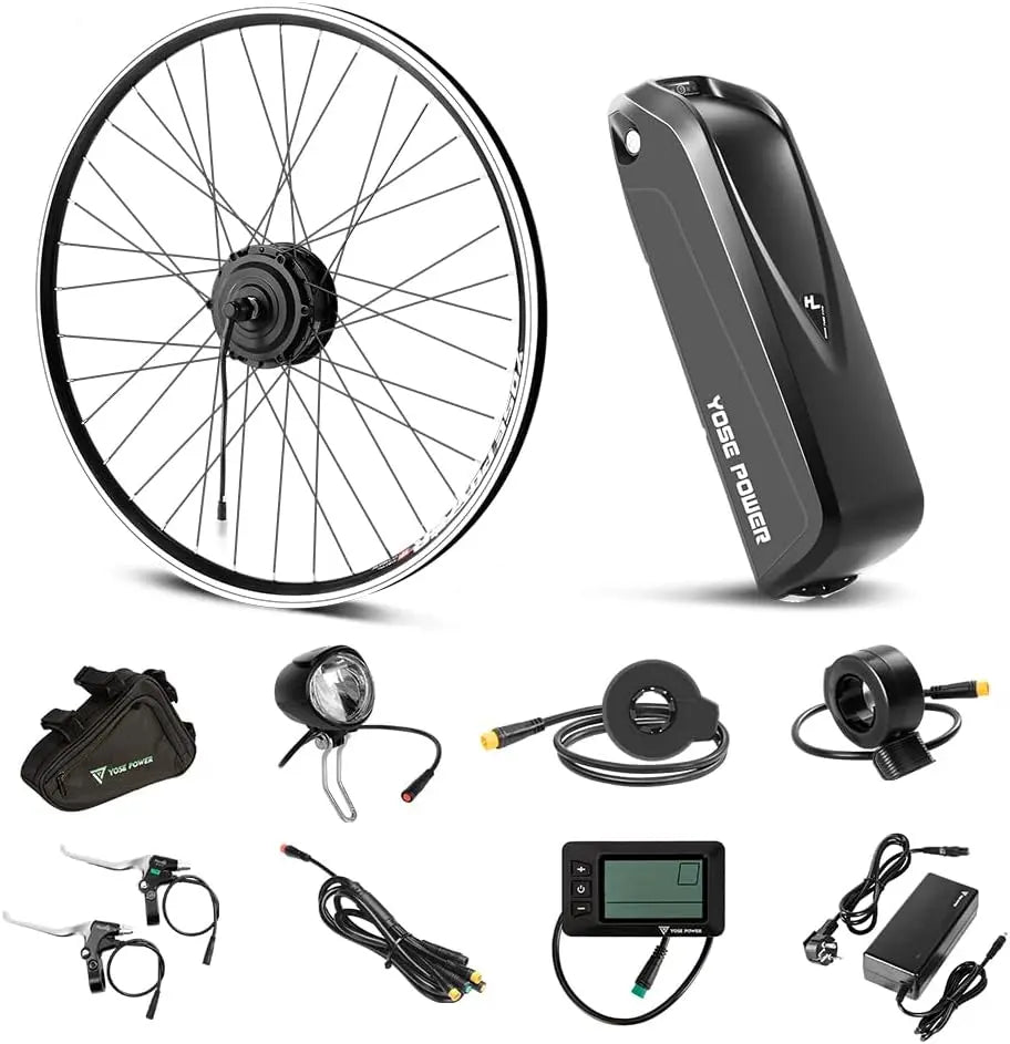 YOSE POWER Kit de conversion de vélo électrique 36 V 250 W 26'/28' – 15,6 Ah / 18 Ah, gris/noir