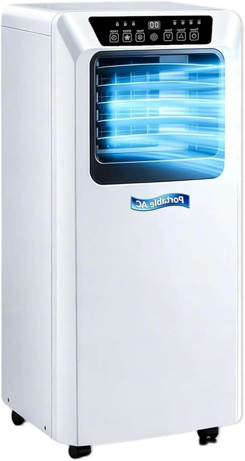Climatiseur Mobile Monobloc 3 en 1 avec Tuyau d'Évacuation 9000BTU – 350 m³/h, blanc/gris/bleu