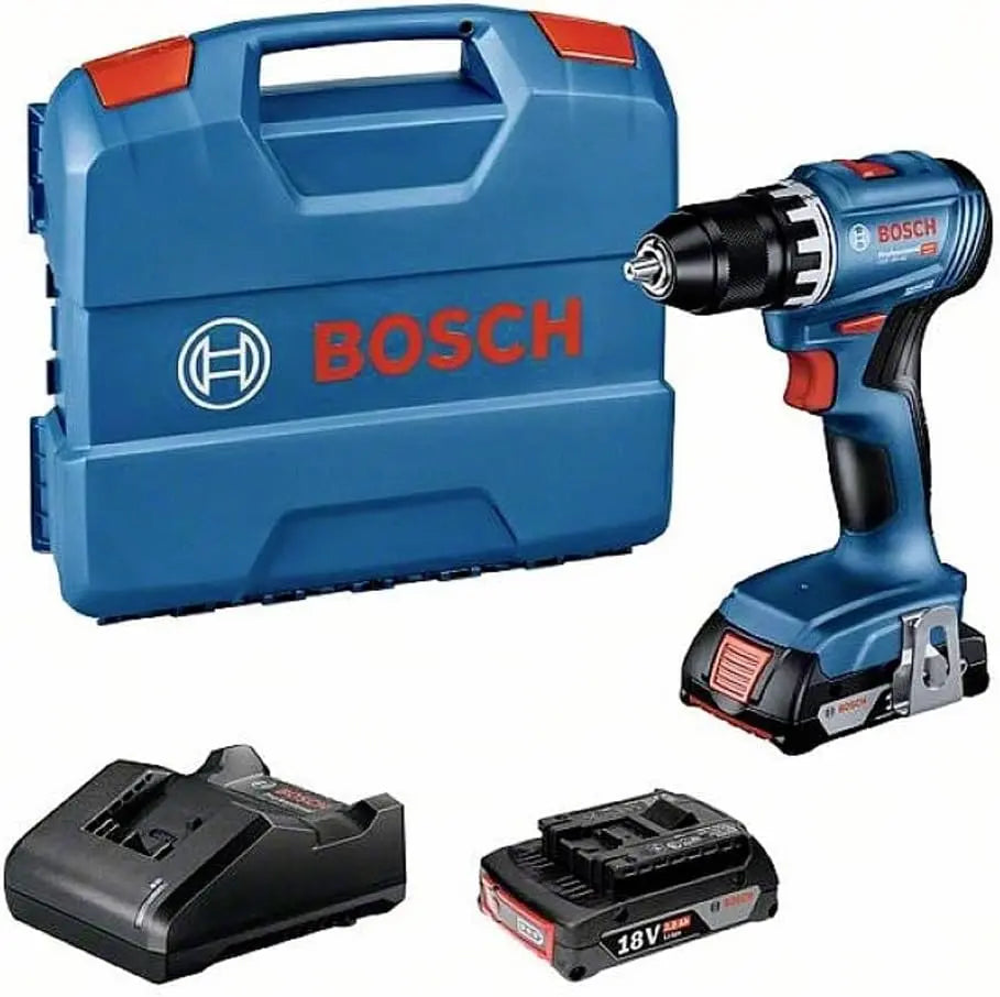 Bosch Professional 18V système perceuse-visseuse sans-fil GSR 18V-45 régime à vide 1 900 tr/min – 2,0 Ah, 45 Nm, bleu/gris