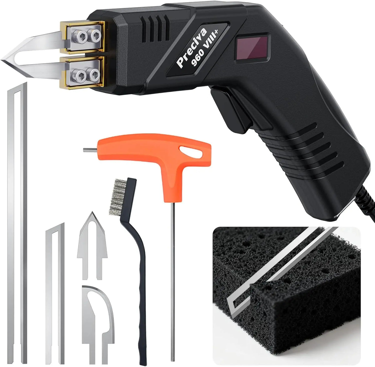 Preciva Couteau Électrique à Chaud - Découpeur de Mousse de Affichage Numérique avec 4 Lames – 80 W, noir/gris