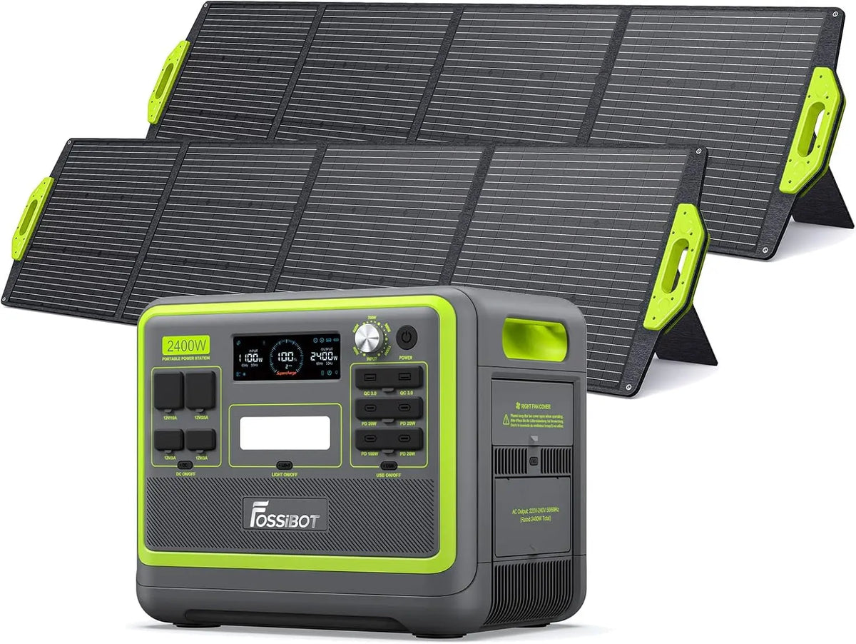 FOSSiBOT F2400 Generateur Electrique portable Panneau Solaire 2x200W – 2400 W / 4800 W, 2048 Wh, vert