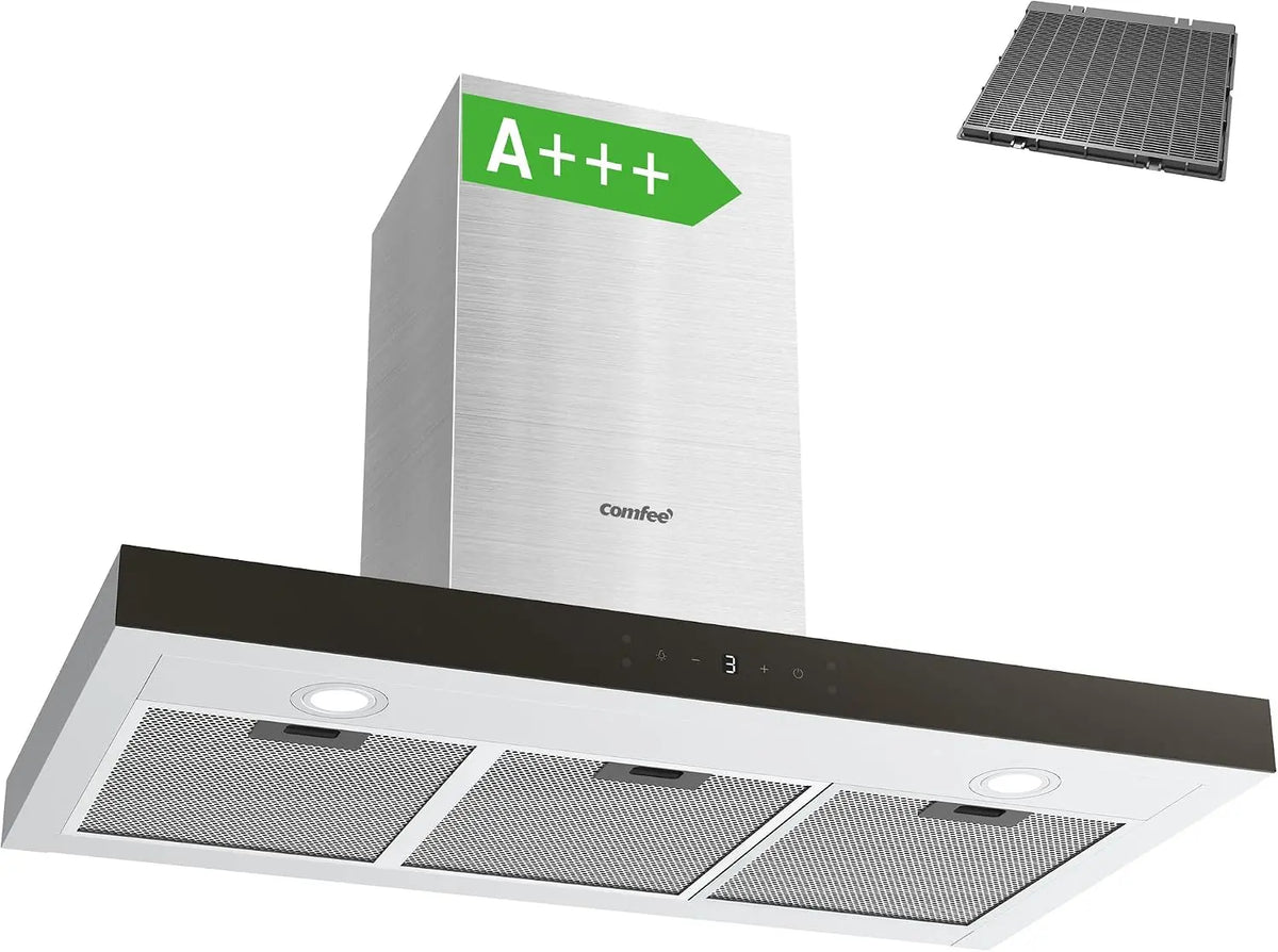 COMFEE' Hotte aspirante 90M77 90M77 en acier inoxydable avec LED et système de recirculation et – 650 m³/h, 900 x 500 mm, argenté