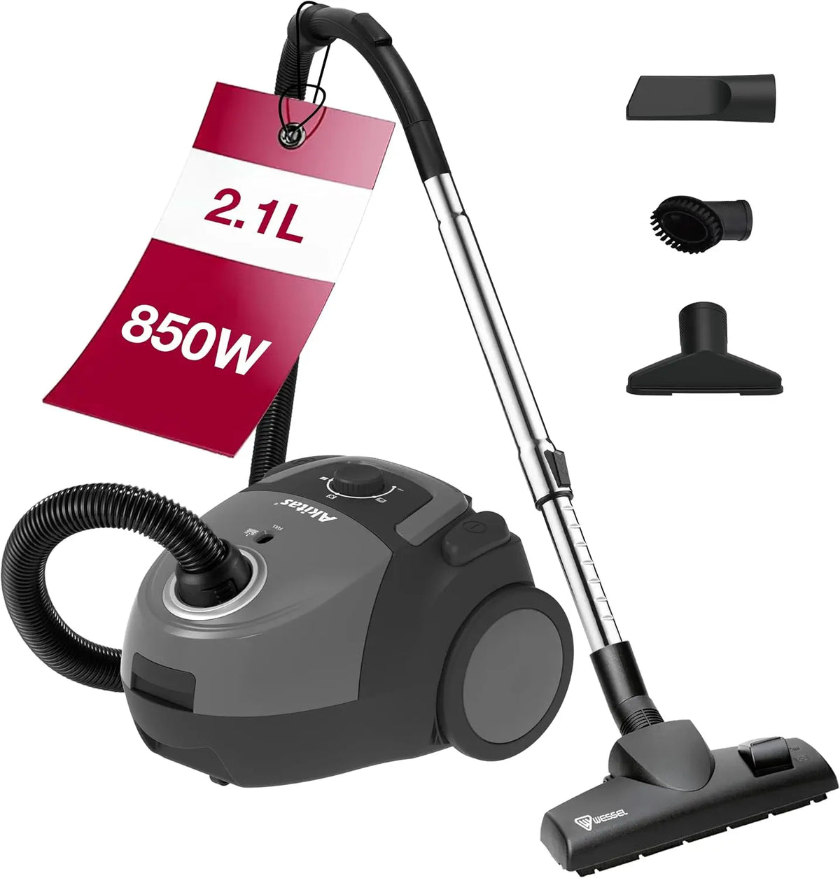 Akitas C5 Aspirateur avec Sac 850W 2.1L – 2,1 L, gris/noir