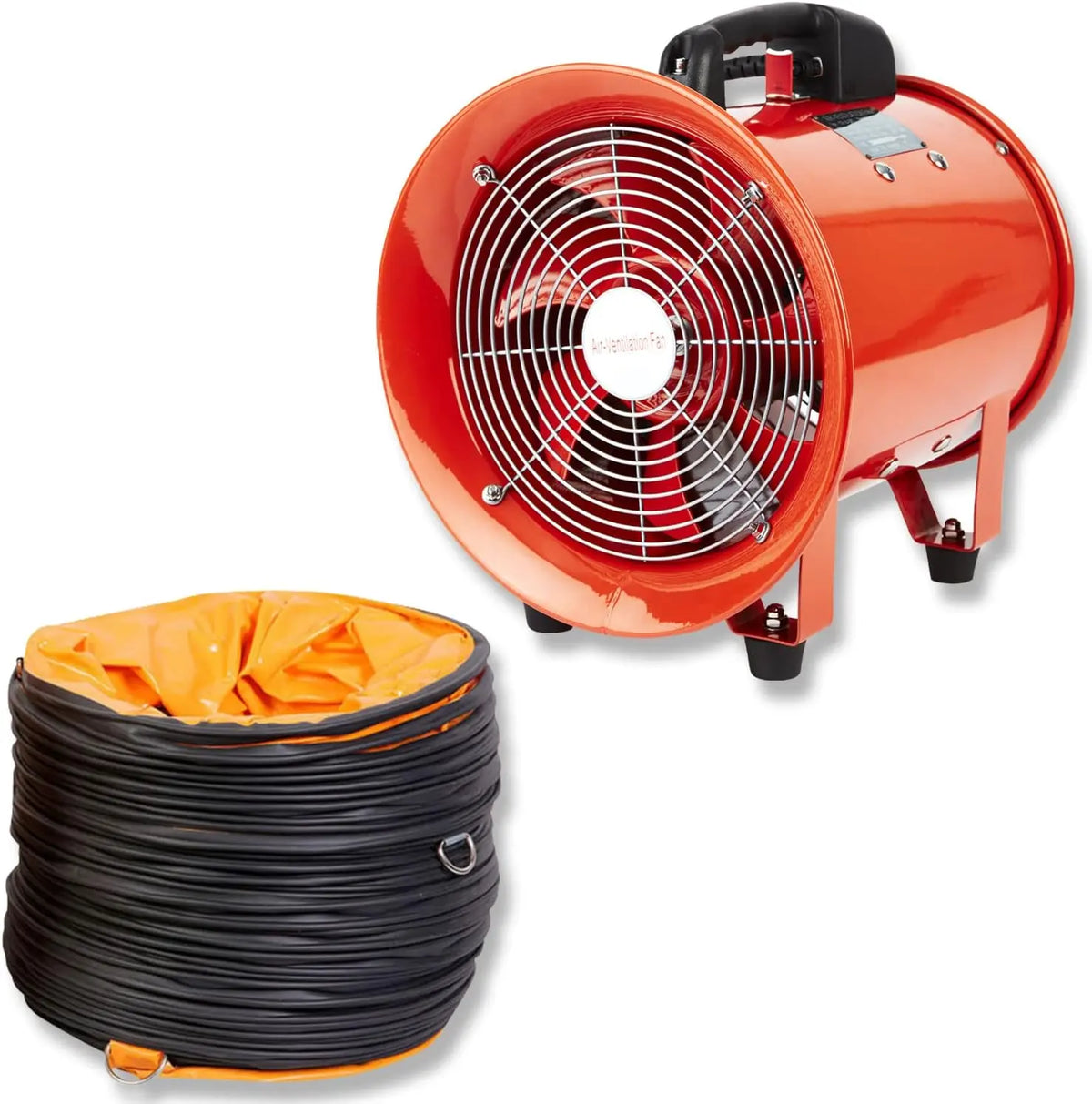 Aérateur d'air industriel portable en métal axial sans conduit en PVC 20,3 cm – orange/gris