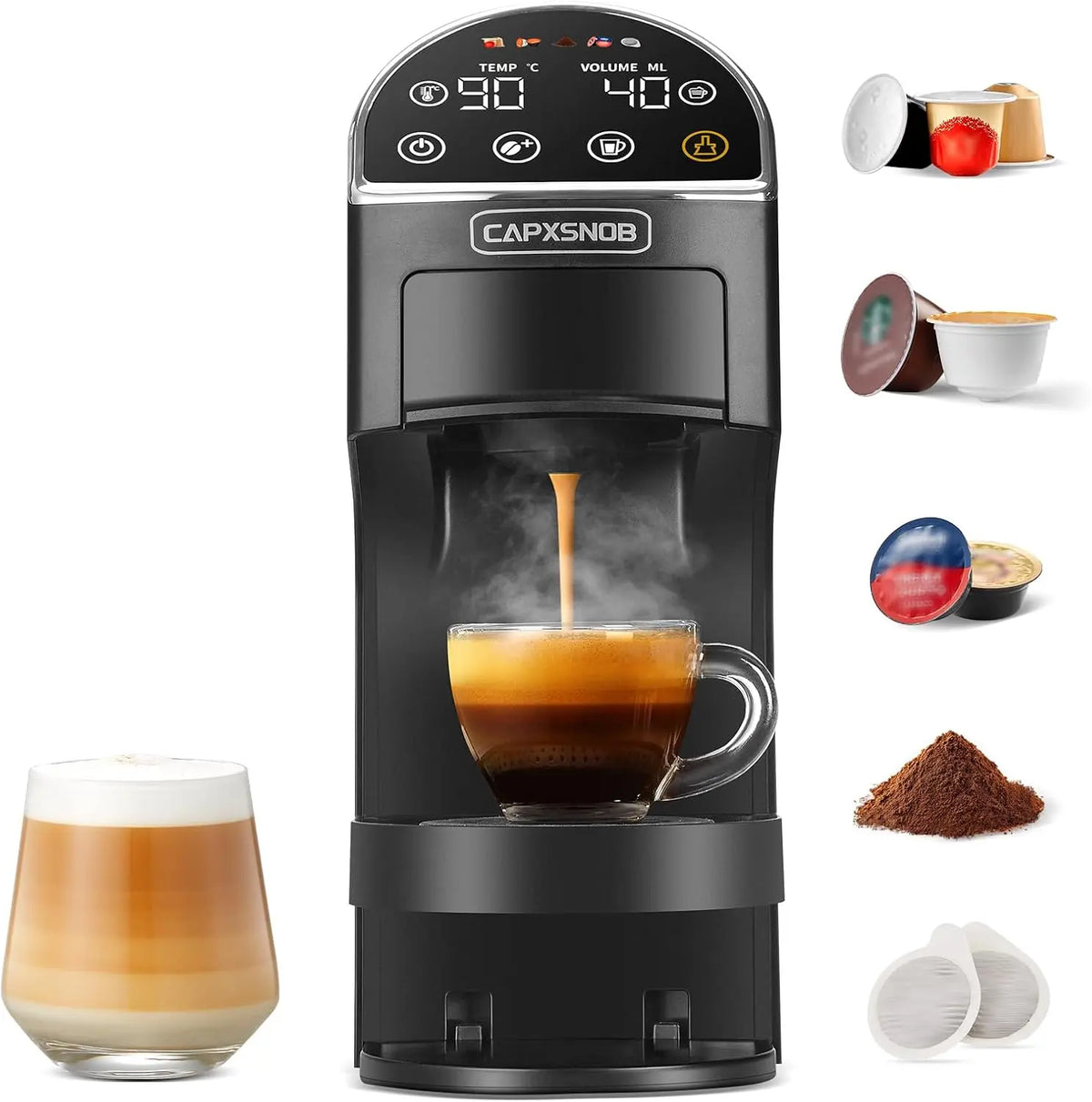 Magician2 Machine à Café Capsules & Dosettes 5 en 1 pour Nespresso – 1,2 L, gris/noir