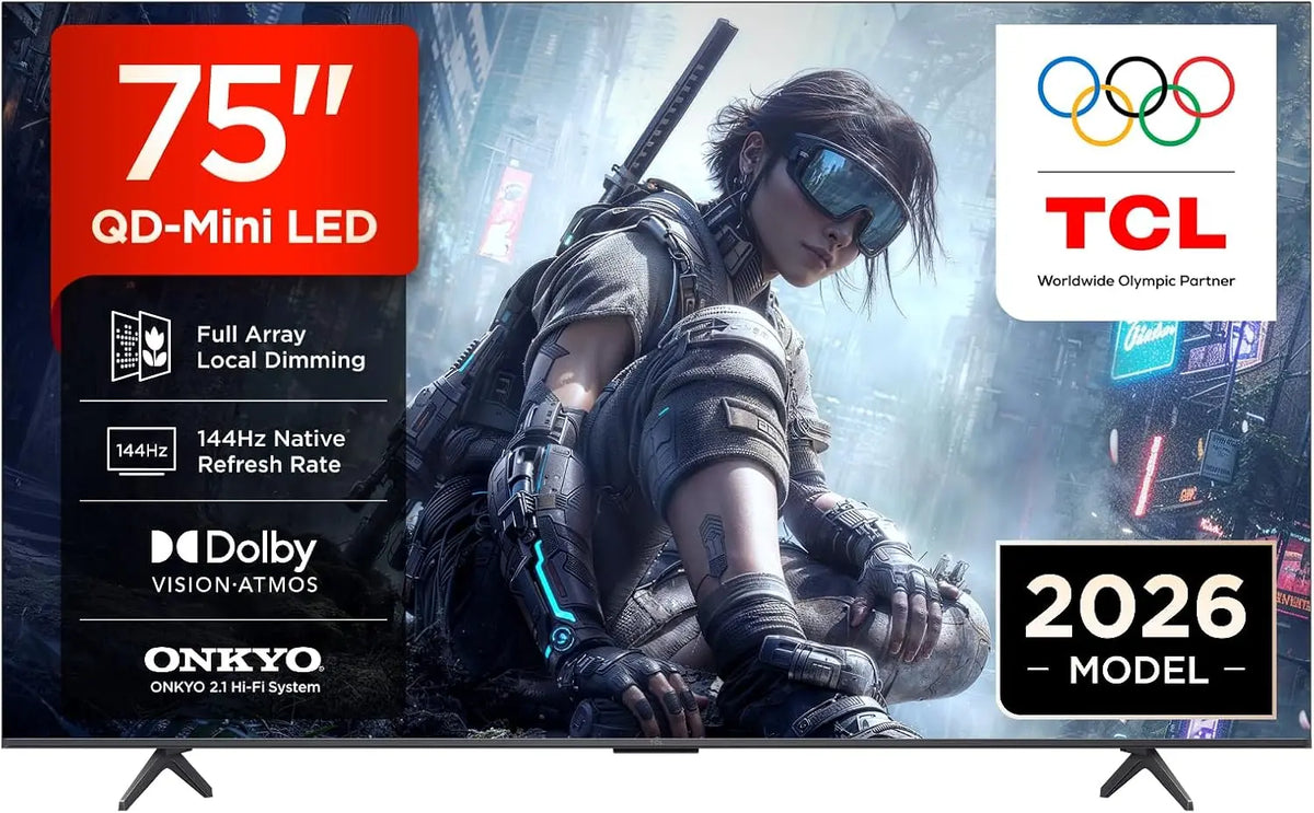 TCL 75T8D 75 Pouces QLED avec QD-Mini LED Dimming 4K HDR Ultra HD téléviseur – HDR10, 144 Hz, noir