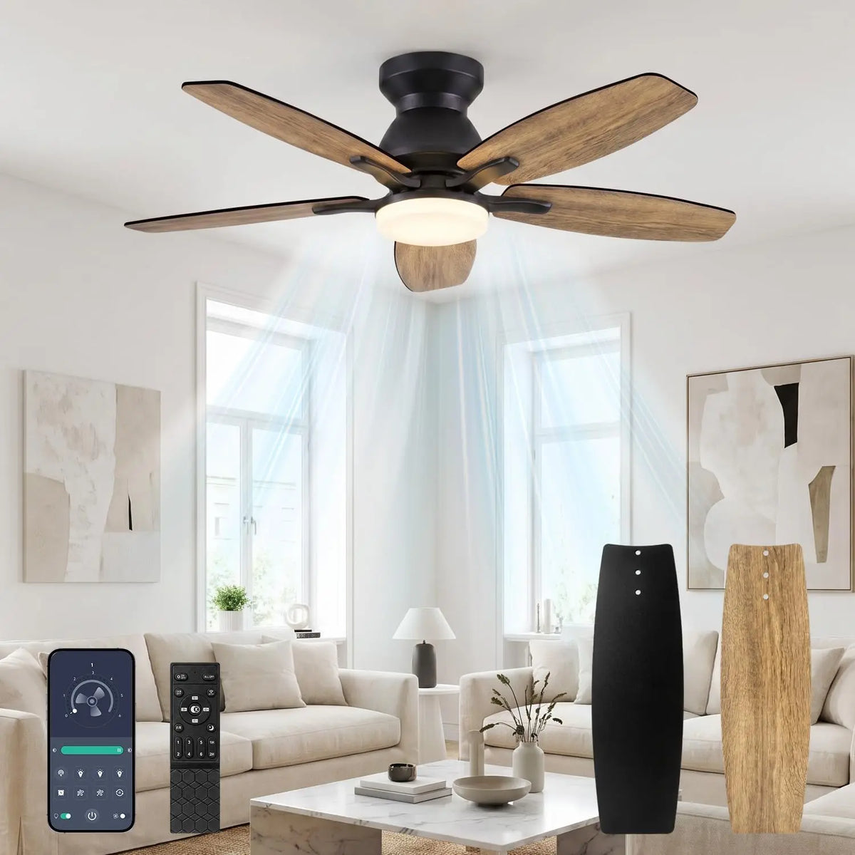 Ventilateur de Plafond avec Lumière – noir