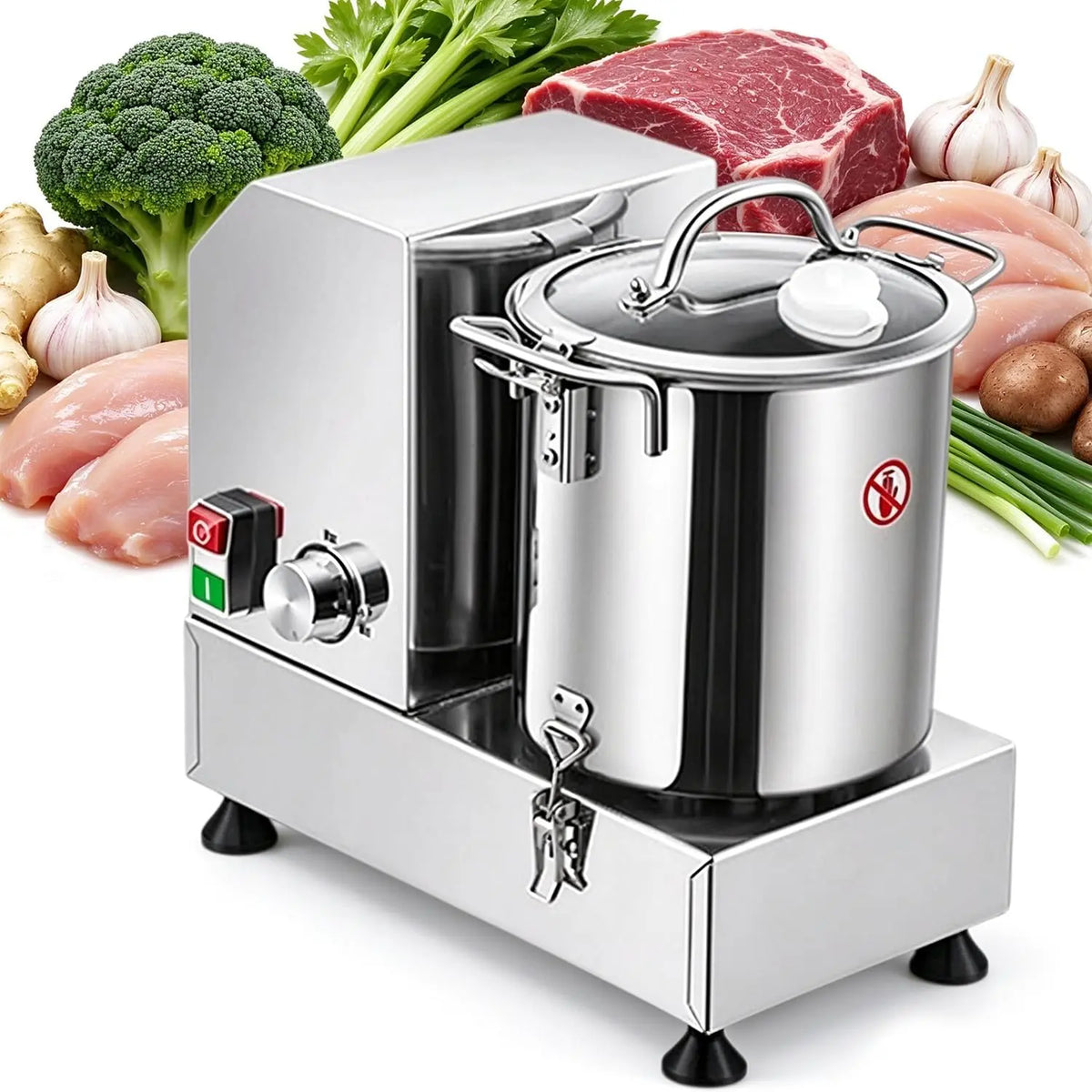 Hachoir À Viande Et Légumes 1800W Robot Cuisine Acier INOX – 6 L, argenté