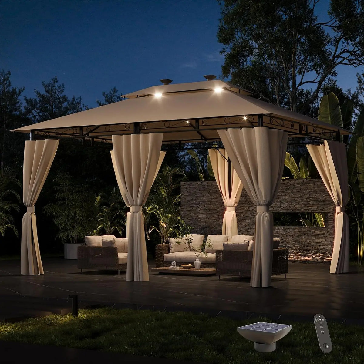 Devoko Tonnelle de Jardin 3x4m avec Lumière LED – beige