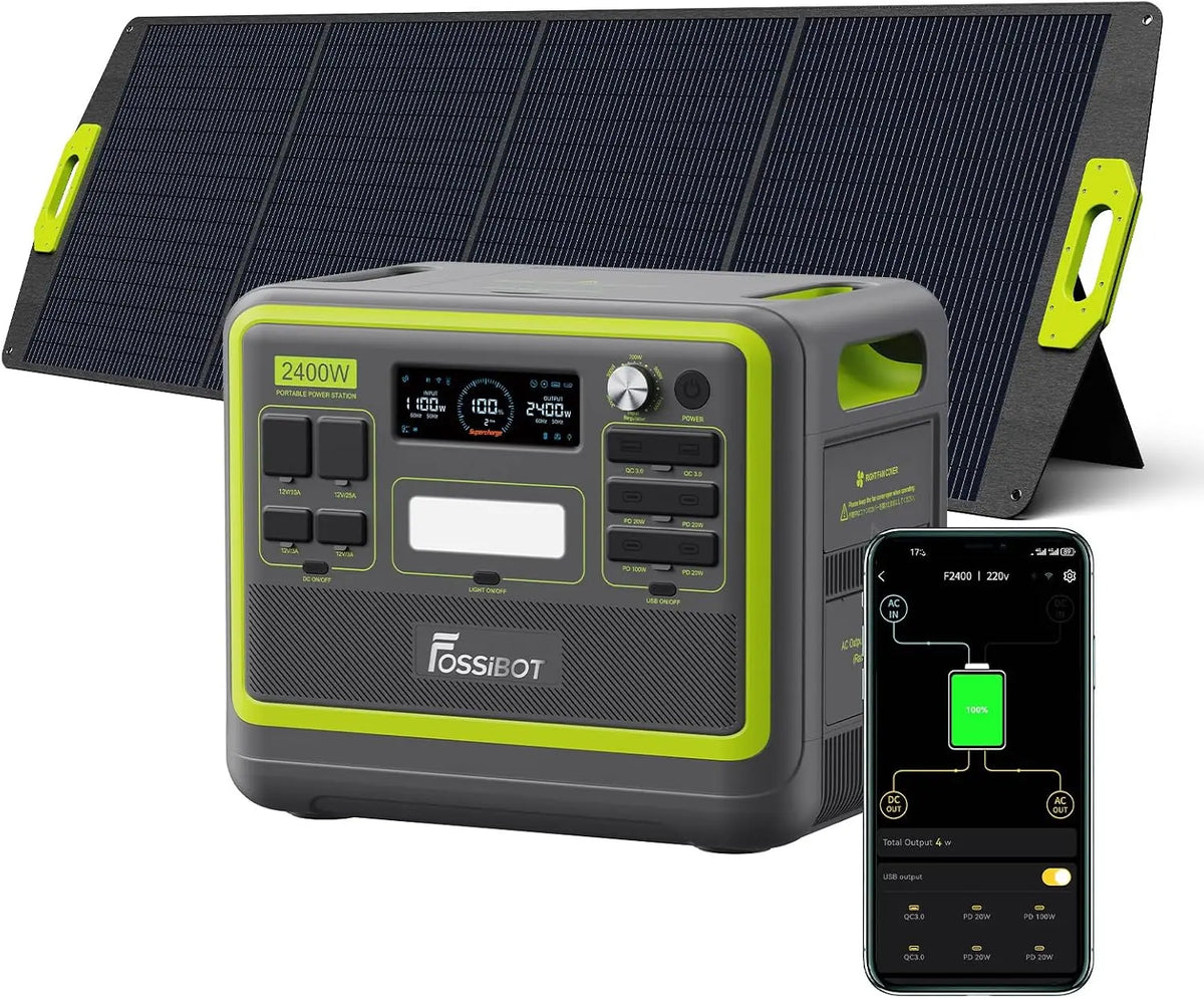FOSSiBOT F2400 Générateur Solaire avec Panneau Solaire 200W – 200 W / 2400 W, 2048 Wh, gris/noir