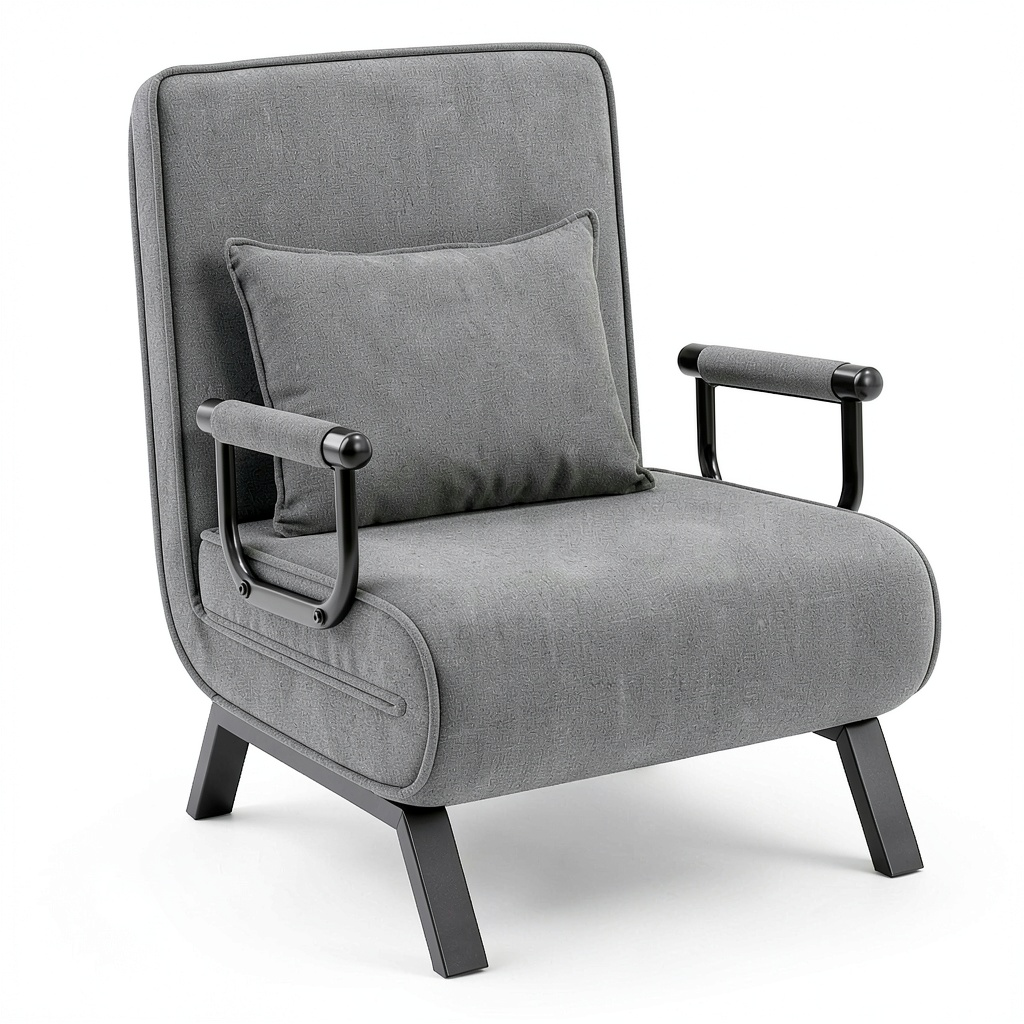Canapé convertible, réglable, rembourré, 80 x 74 x 82 cm, coloris gris, pour le salon ou la chambre d’amis