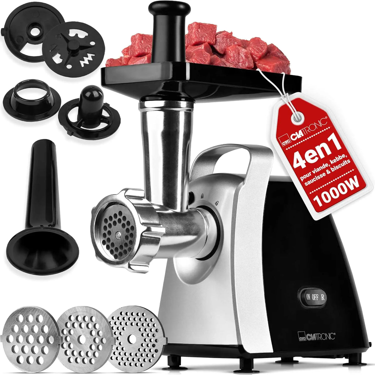 Clatronic Hachoir à viande 1000 W – gris/noir