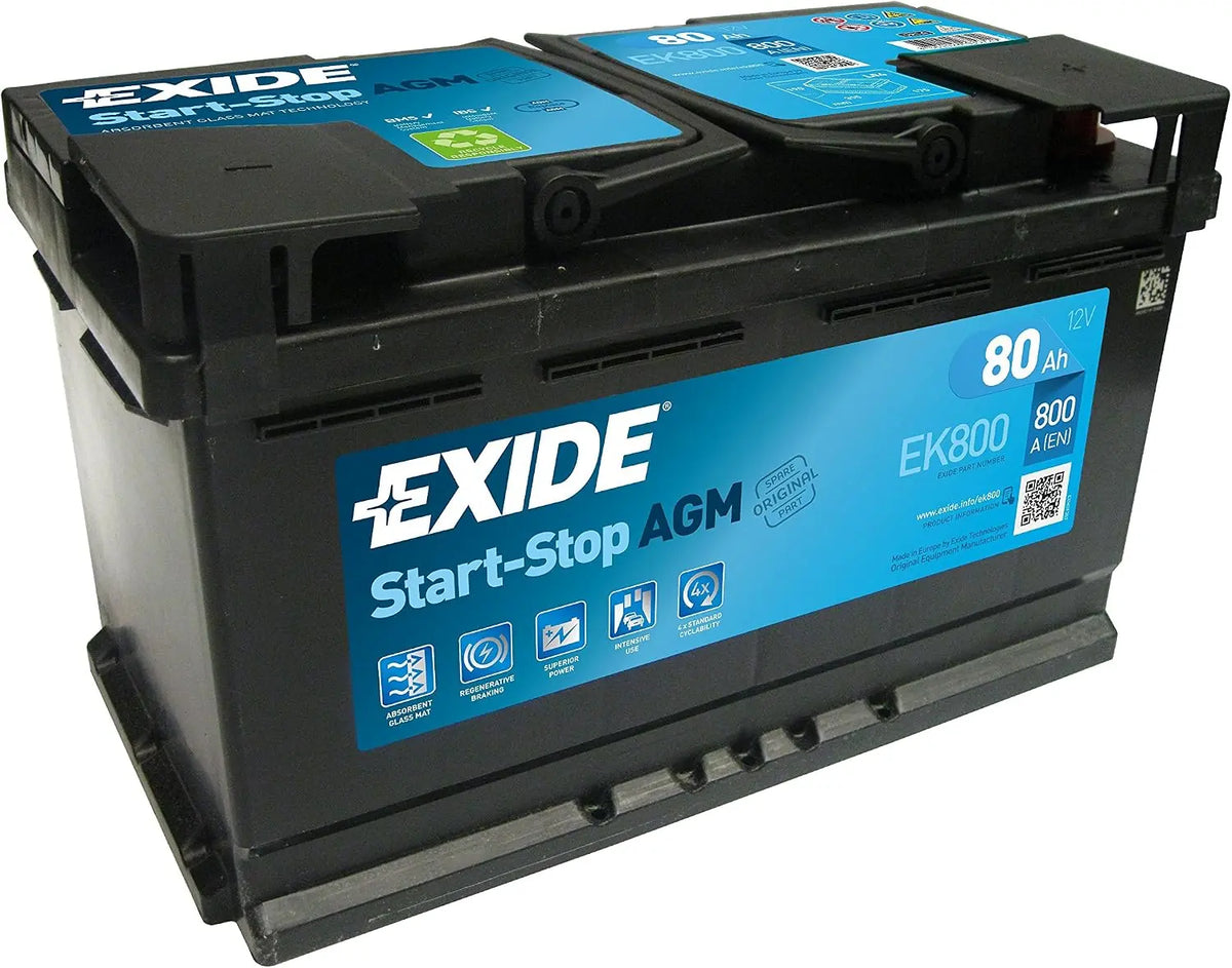 Exide EK800 - Batterie Voiture AGM - 12 V 80Ah 800A - Compatible Start et Stop – noir/bleu/gris