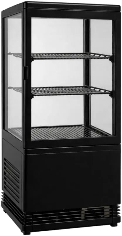 Générique – Mini Vitrine Réfrigérée 58L Noire - 4 Faces Vitrées - Froid Ventilé - LED - Température 0/+12°C