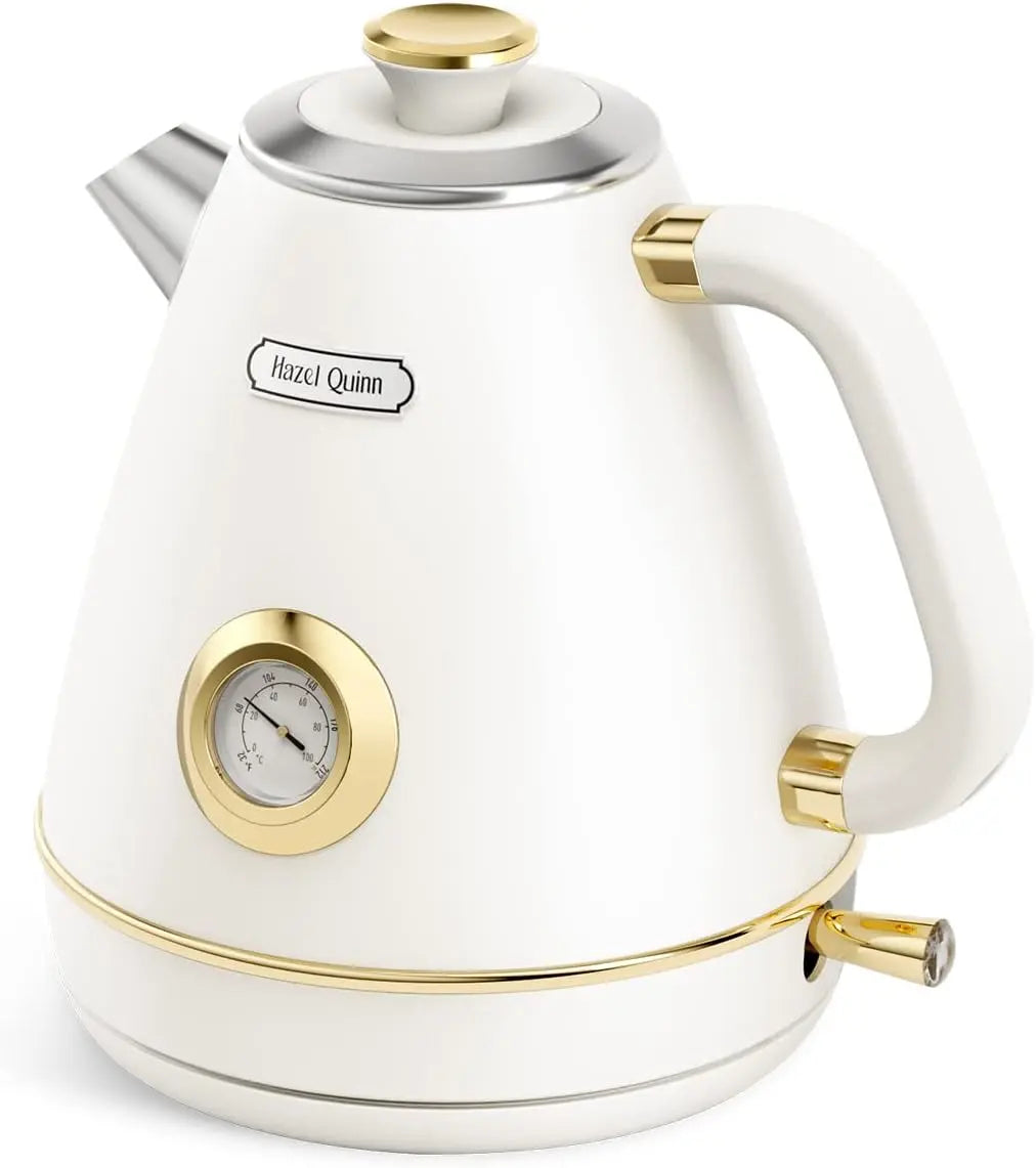 Hazel Quinn Bouilloire Électrique Rétro Inox – 2200 W, 1,7 L, argenté/blanc