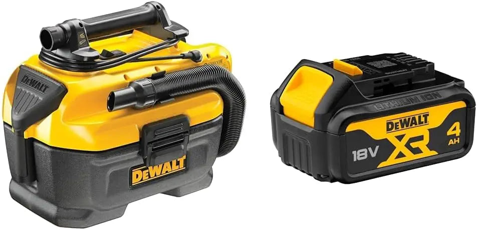 DeWalt - Aspirateur de Chantier Classe L - DCV584L-QW & Batterie XR 18V 4 Ah Li-ION - DCB182-XJ – 7,5 L, gris/noir