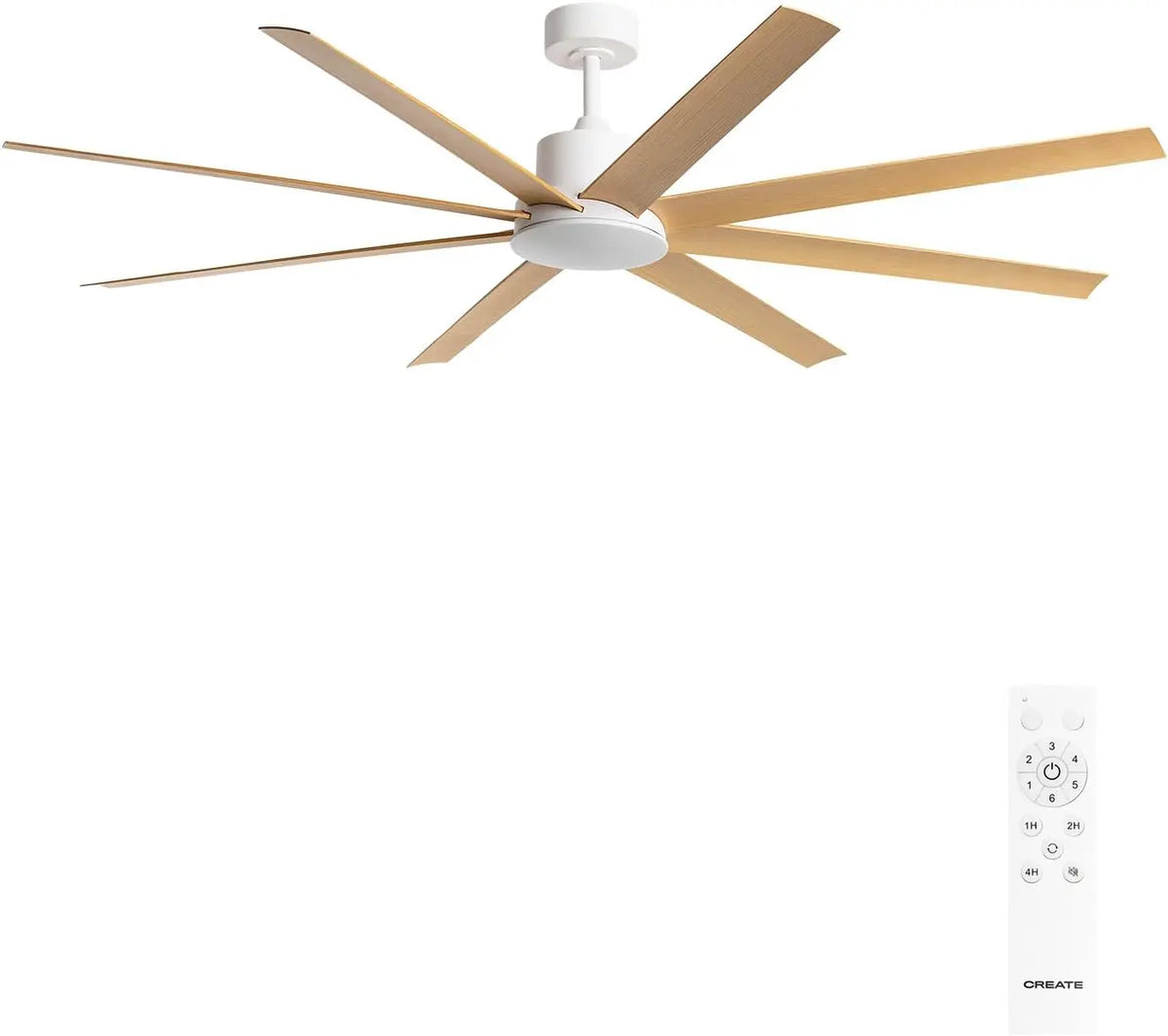 CREATE WIND INDUSTRIAL XXL / Ventilateur de plafond blanc effet bois clair avec télécommande – 40 W