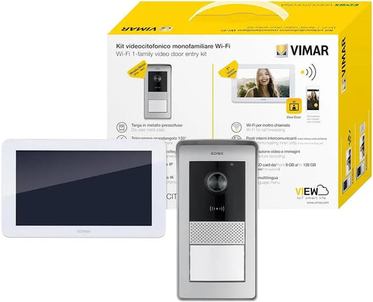 Vimar K42955 Kit portier-vidéo en saillie Contenant: portier-vidéo Wi-FI à écran Tactile LCD 7' Mains – 32 Go, gris/jaune/noir