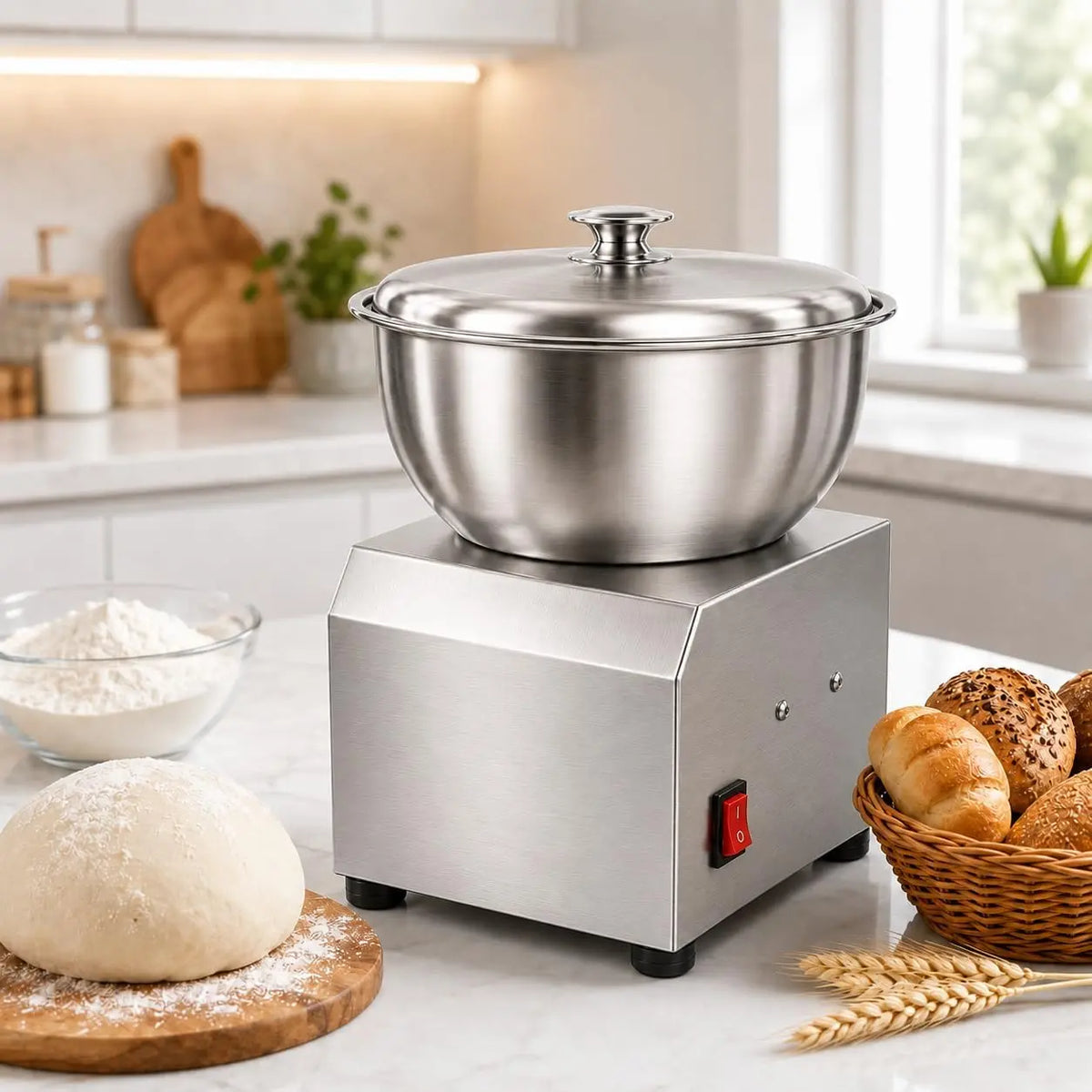 Pétrin à Spirale 8KG 1800W Acier INOX Pizza Pain 3KG – 50 Hz / 60 Hz, argenté
