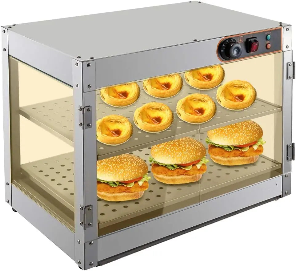 Xigner Comptoir chaud - Vitrine chauffante - Avec éclairage - Réglage thermostatique de 30 à 85 °C - – 800 W, 61 x 38 x 51 cm, gris/beige