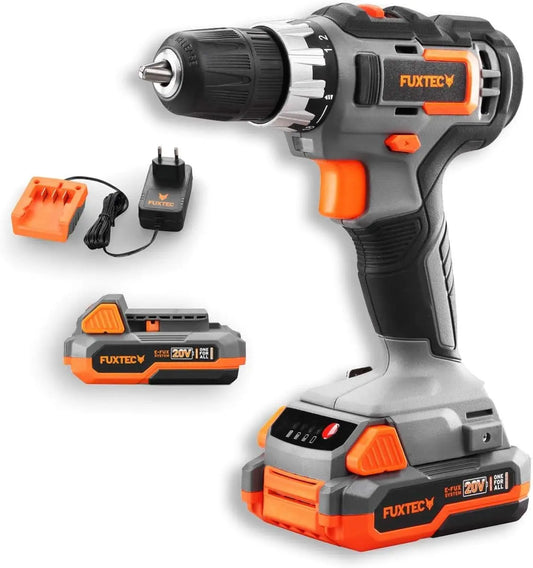 Fuxtec Visseuse sans Fil 20V FX-E1BS20 avec 2 Batteries 2Ah Li-ION – 35 Nm, gris/noir/orange
