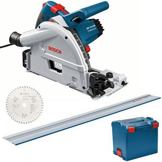 Bosch Professional GKT 55 GCE + FSN 1400 Scie sabre 165 mm + mallette 1400 W – gris/bleu