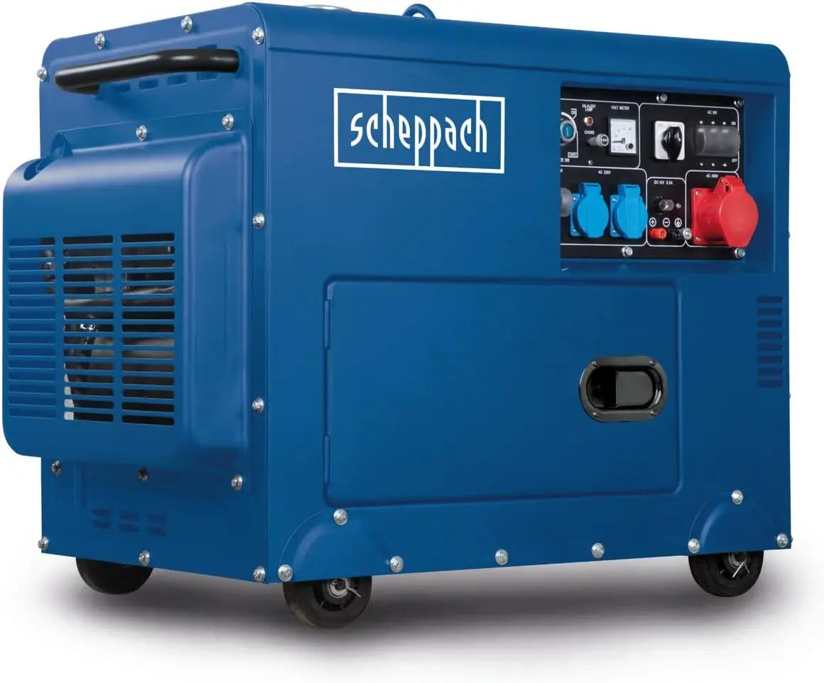 Scheppach Générateur électrique diesel SG5200D avec démarrage électrique – 5000 W / 5700 W, 16 litres / 18 l, 1,43 l/h, bleu