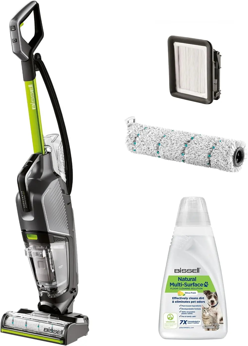 BISSELL CrossWave HydroSteam PET Aspirateur Balai Laveur à Câble 3517N – 0,82 litre, gris