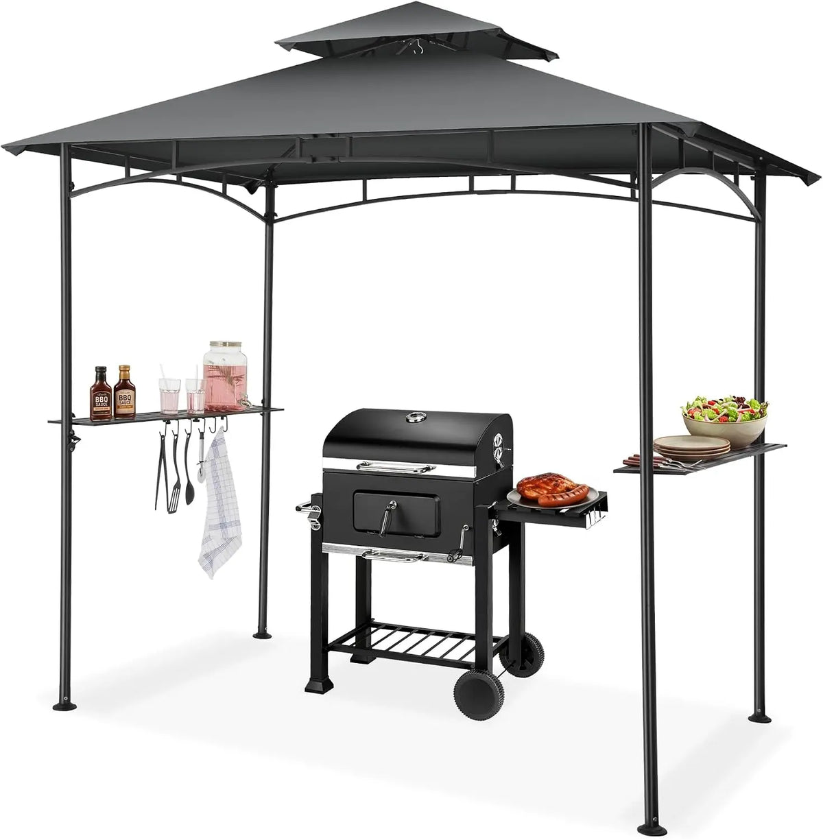 Tectake Abri de Jardin pour Barbecue Charbon – 240 x150 x250 cm, gris/noir