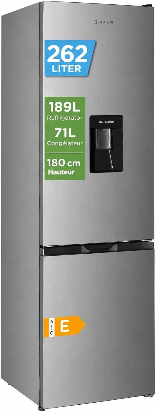 GEDTECH Refrigerateur combiné - congélateur bas - GCB262SL argenté - capacité 262L - Classe E