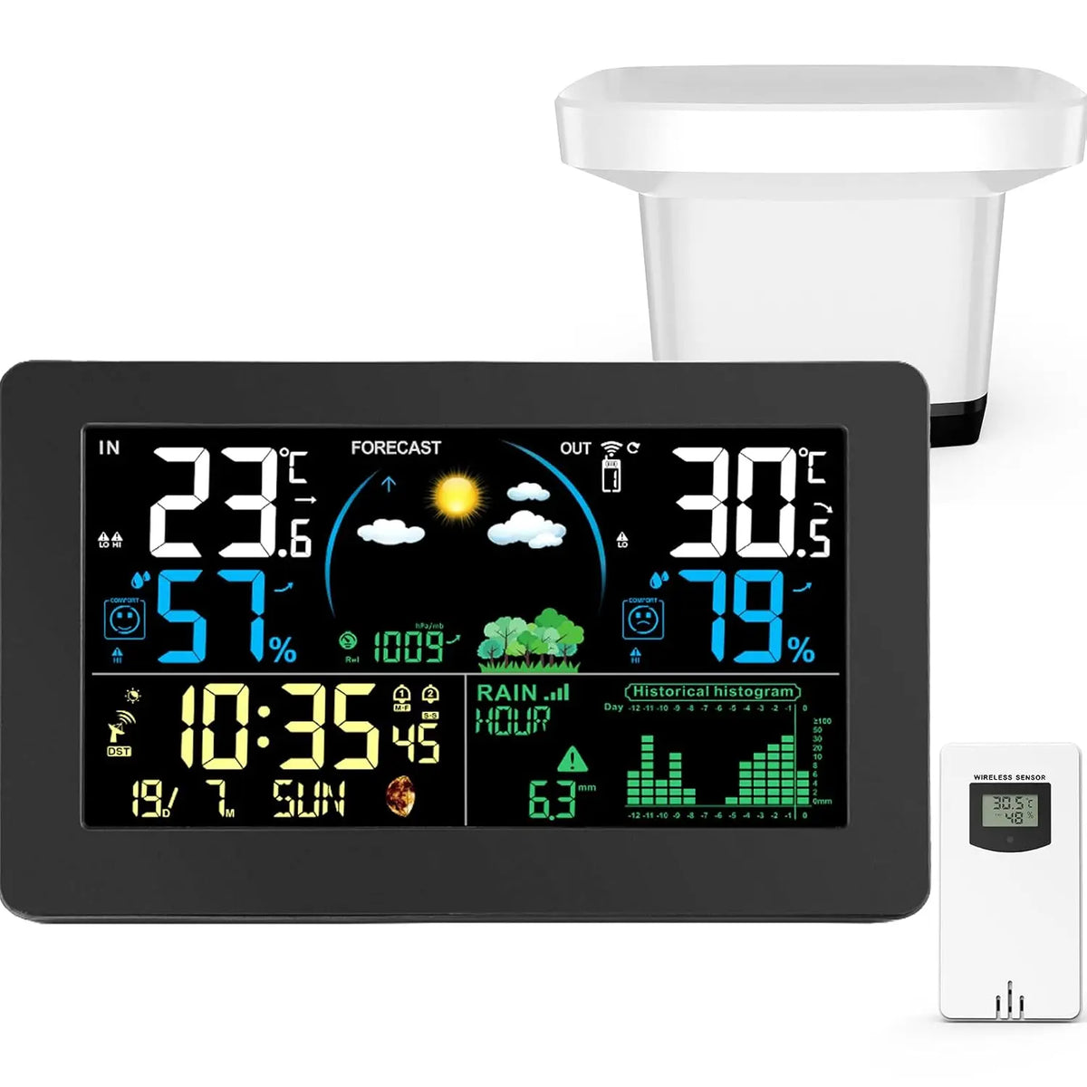 Station Météo Intérieur Extérieur Sans Fil avec Pluviomètre – noir/gris