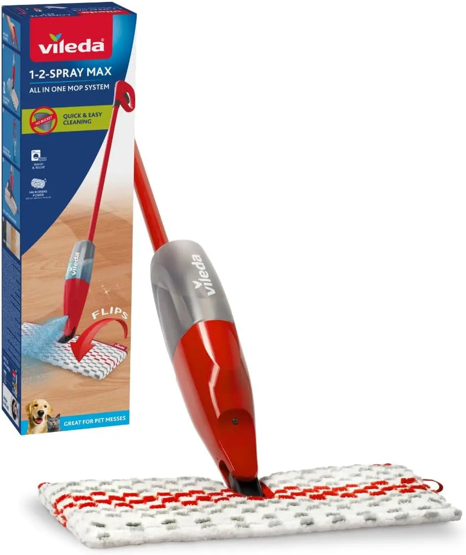 Vileda - Balai Spray 1-2 Spray Max - Balai Serpillière Innovant avec Réservoir Intégré - Nettoyage – bleu/gris/orange