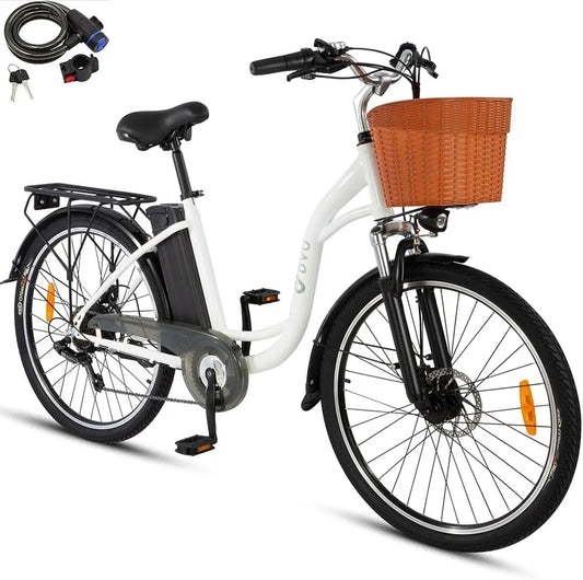 DYU Vélo Électrique,26 Pouces Vélo Électrique avec Dérailleur 6 Vitesses,36V 12,5Ah Batterie Amovible – 250 W, gris/noir