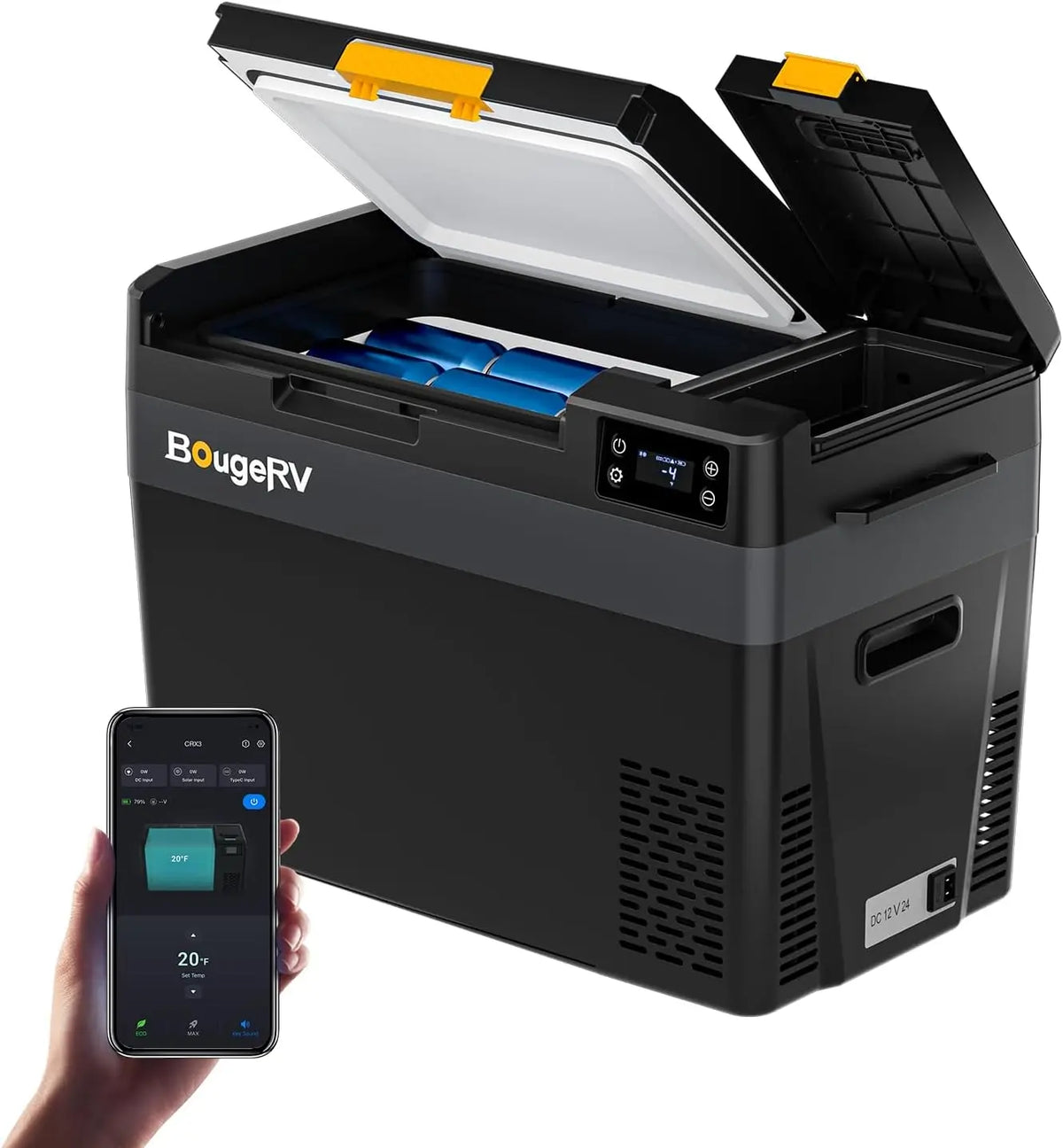 BougeRV Glacière à Compression CRX3 28L – 45 W / 36 W, 1 kWh, noir/gris