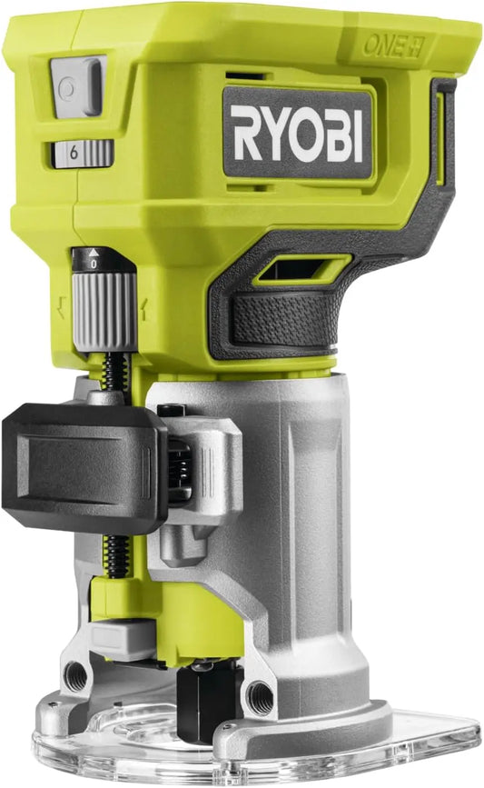 RYOBI Affleureuse 18V ONE+ 30000 tr/min LED RTR18-0 Sans batterie – 5,0 Ah, gris/jaune