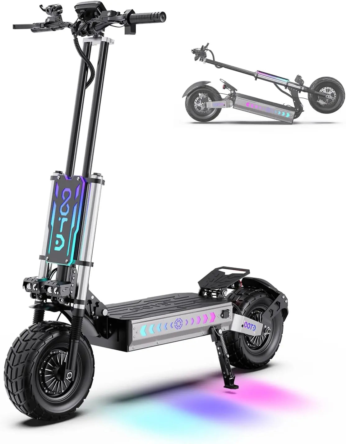 OOTD T90 Trottinette Électrique Tout Terrain Adulte avec Doubles Moteur 6000W Peak – 31,2 AH, gris/noir