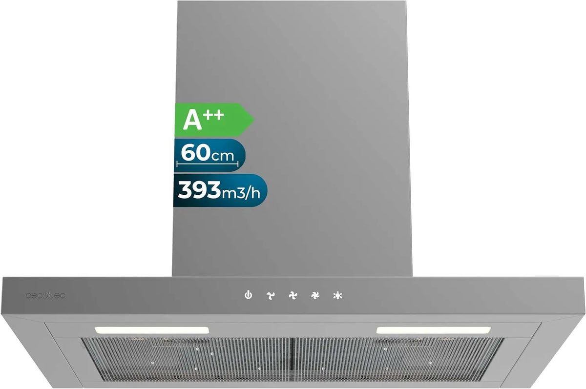 Cecotec Hotte Aspirante 60cm Type T Bolero Flux TT 604000 Inox A++. Aspiration 393m3/h – 393 m³/h, argenté