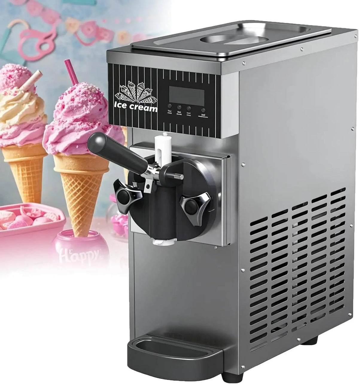Machine à Glace à l'italienne de comptoir – 450 W, 5 L/h, 20 x 40 x 51 mm, crème/gris