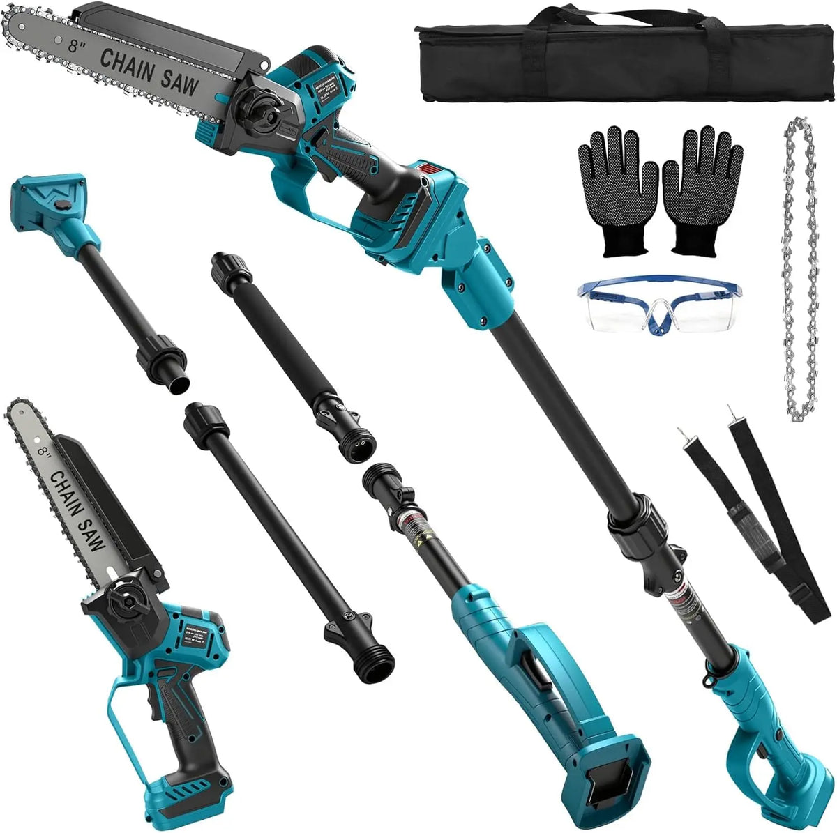 Makita 2 en 1 Mini tronçonneuse Télescopique compatible avec Makita 18 V – 4,0 Ah, gris/noir/bleu
