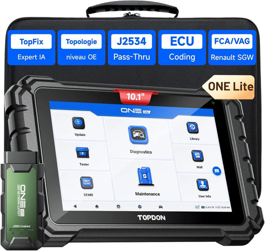 TOPDON One Lite 10,1' Professionnel Valise Diagnostic Auto – 4 Go / 128 Go, gris/bleu/noir